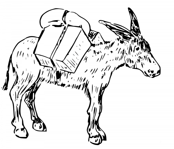 Vintage Donkey with Luggage coloring page image