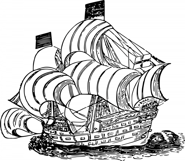 Vintage Drakes Ship coloring page image