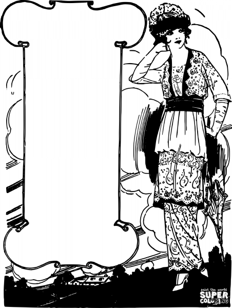 Vintage Dress Lady Frame coloring page image