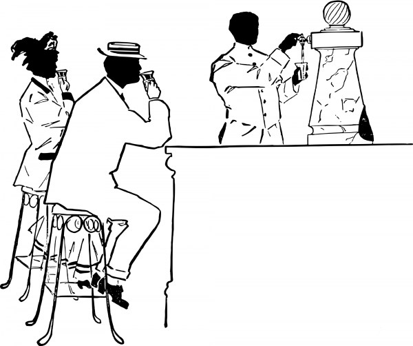 Vintage Drinking at a Bar coloring page image
