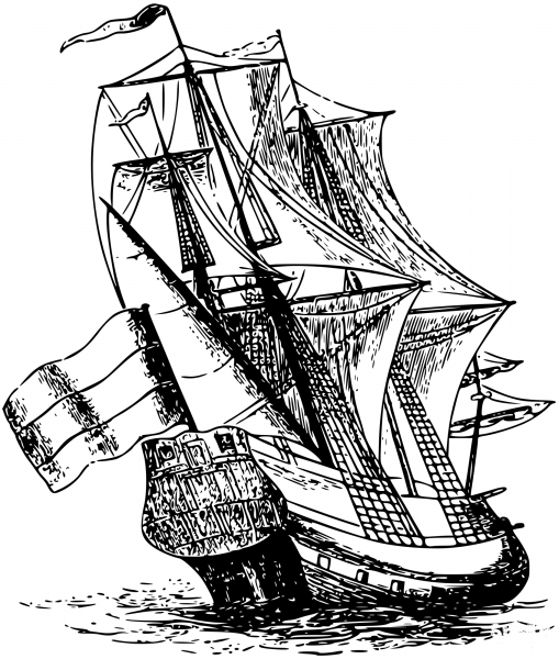 Vintage Dutch Ship coloring page image