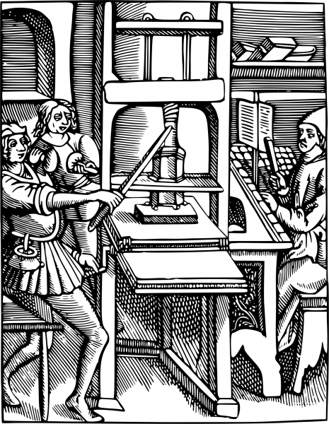Vintage Early Printing Press coloring page image