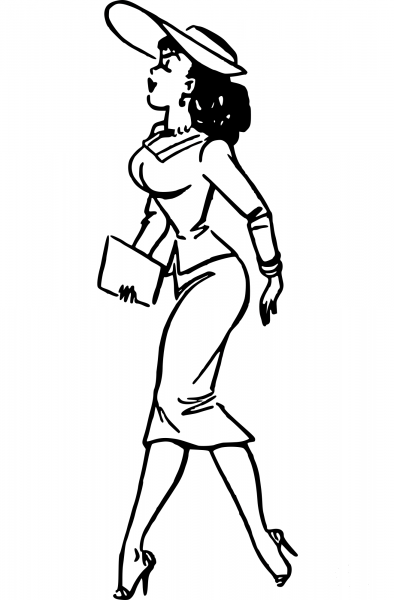 Vintage Elegant Lady Walking coloring page image