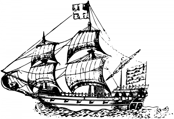 Vintage English Manowar Ship coloring page image