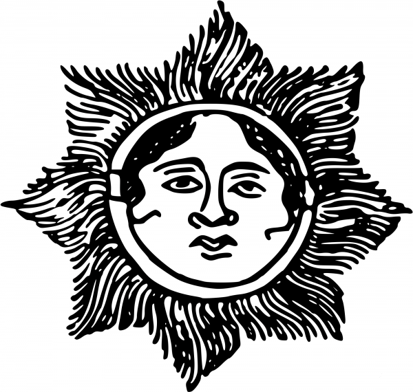 Vintage Face in the Sun Black coloring page image