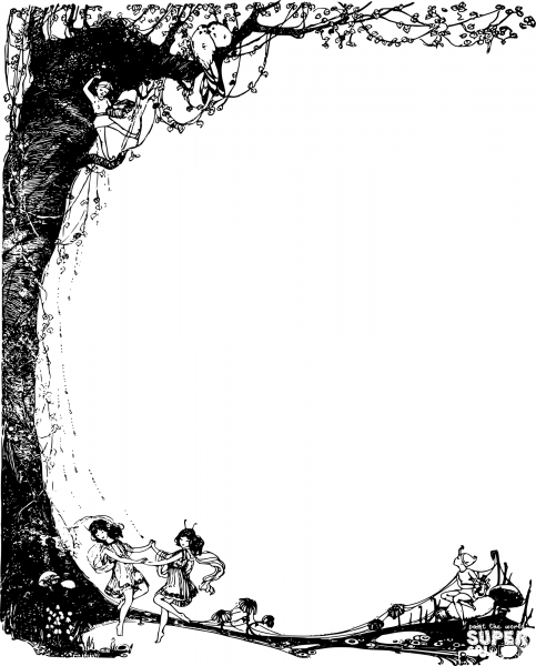 Vintage Fairies and Nature Frame coloring page image