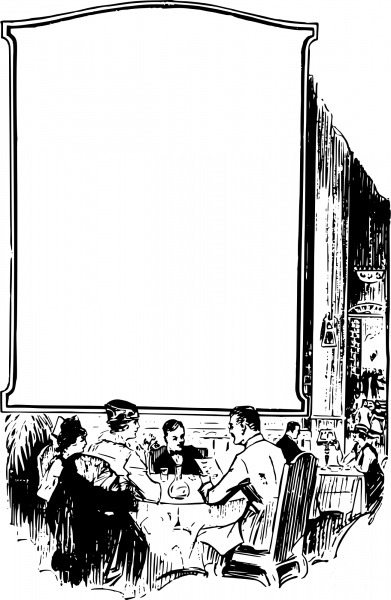 Vintage Family at Restaurant coloring page image