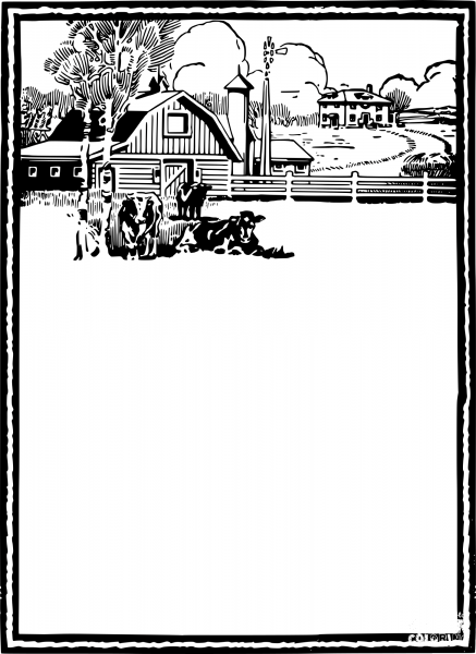 Vintage Farm Cow Frame coloring page image