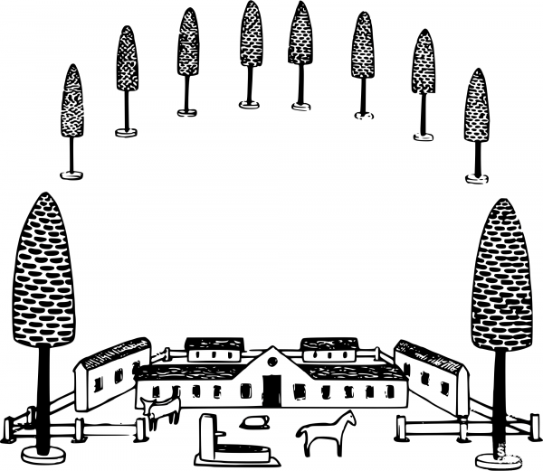 Vintage Farm View Frame coloring page image