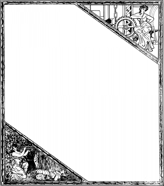 Vintage Farmer and Factory Frame coloring page image