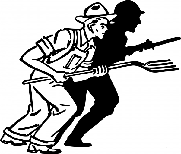 Vintage Farmer and Soldier coloring page image