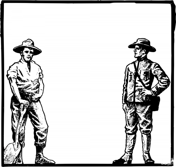 Vintage Farmer and Solider Frame coloring page image