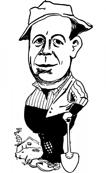 Vintage Farmer and Spade coloring page image