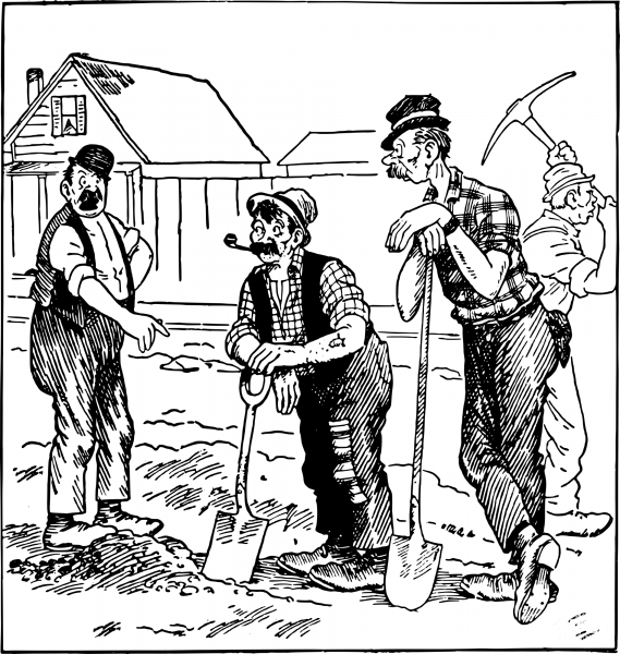 Vintage Farmers with Shovels coloring page image