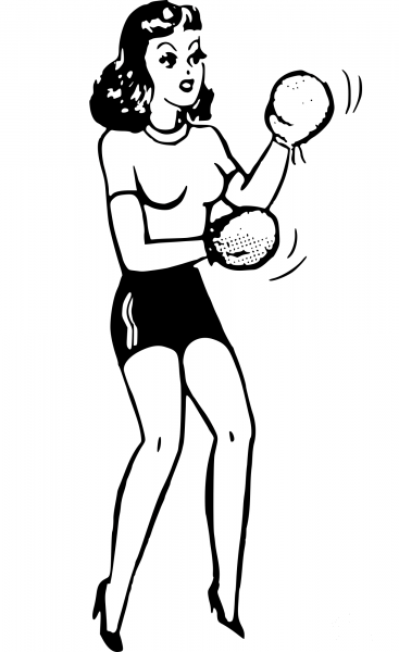 Vintage Female Boxer in High Heels coloring page image