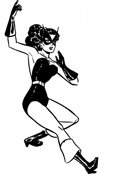 Vintage Female Superhero Jumping coloring page image