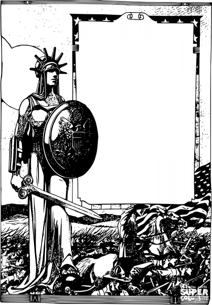 Vintage Fighting Liberty Frame coloring page image