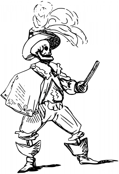 Vintage Fighting Skeleton coloring page image