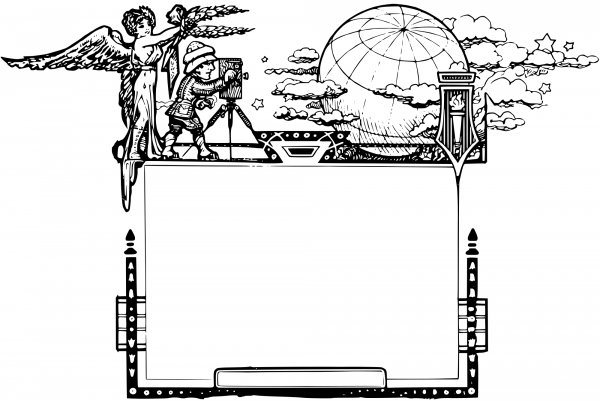 Vintage Filming the World Frame coloring page image