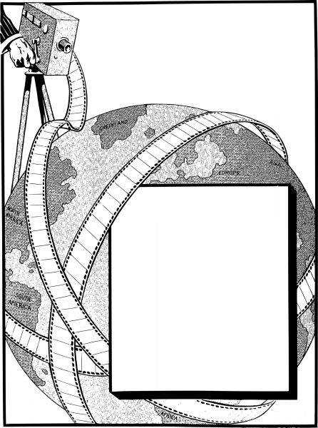 Vintage Filming World Wide Frame coloring page image