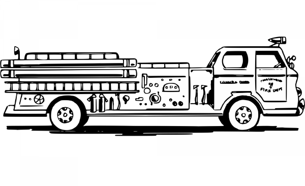 Vintage Fire Engine coloring page image