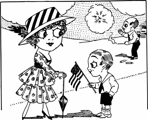 Vintage Fireworks Dad and Family coloring page image