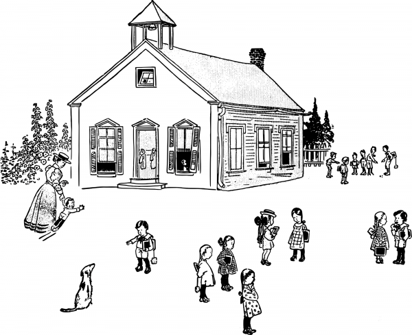 Vintage First Day of School coloring page image