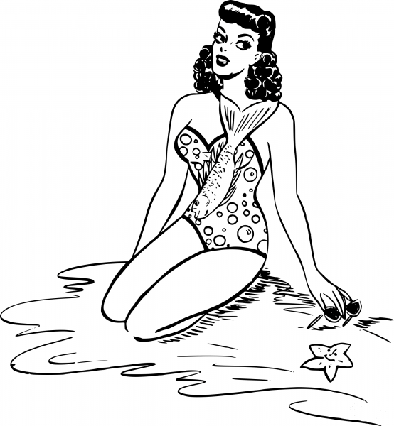 Vintage Fish Swim Suit coloring page image