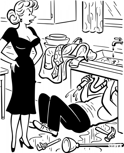 Vintage Fixing the Sink coloring page image