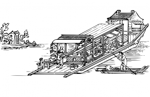 Vintage Floating Restaurant coloring page image