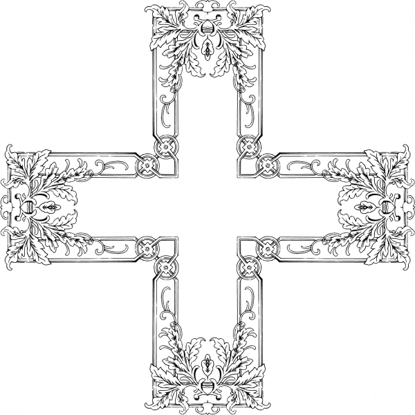 Vintage Floral Flourish Frame Cross coloring page image
