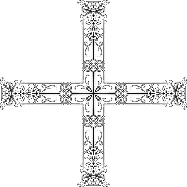 Vintage Floral Flourish Frame Cross coloring page image