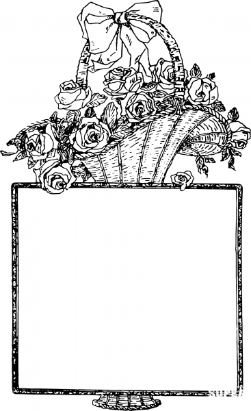 Vintage Flower Basket Frame coloring page image