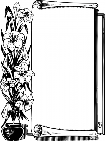 Vintage Flower Pot Scroll Frame coloring page image