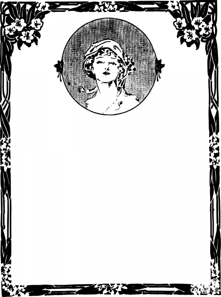 Vintage Flower with Girl Frame coloring page image