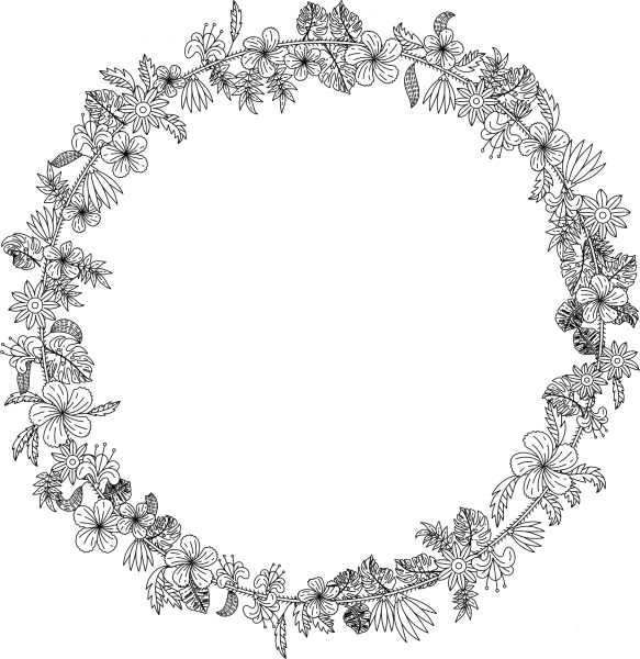 Vintage Flower Wreath coloring page image