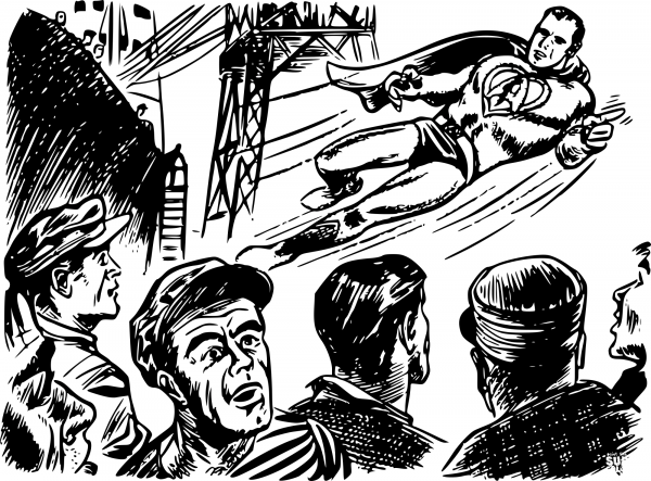 Vintage Flying Superhero coloring page image