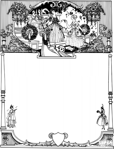 Vintage Four Girls Frame coloring page image