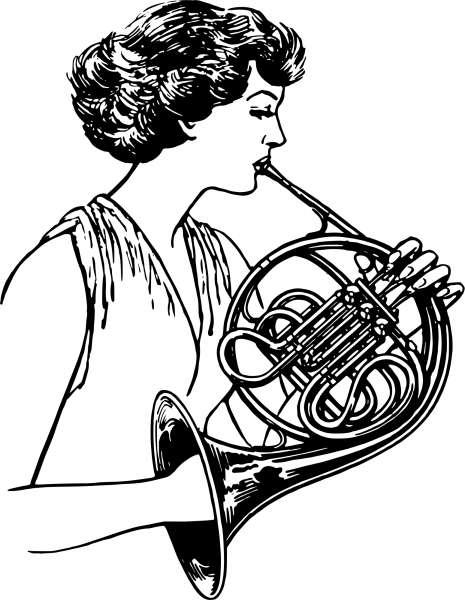 Vintage French Horn coloring page image