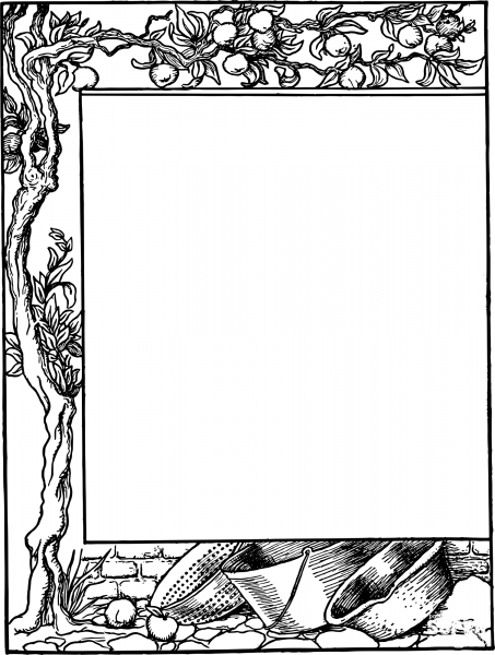 Vintage Fruit Tree Frame coloring page image