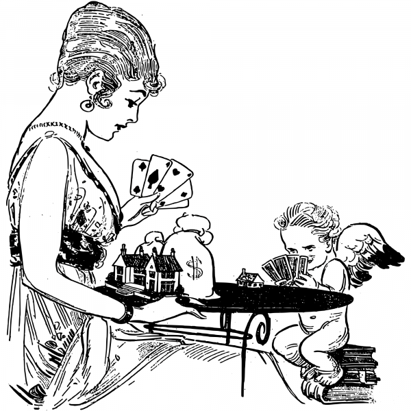 Vintage Gambling with Cupid coloring page image