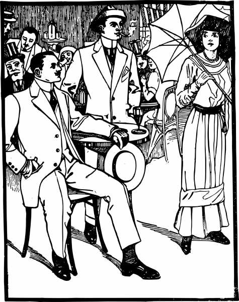 Vintage Gents and a Lady coloring page image