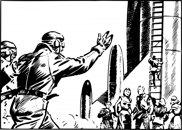 Vintage Get Back into the Space Ship coloring page image