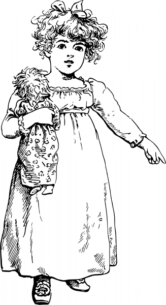 Vintage Girl and Doll coloring page image
