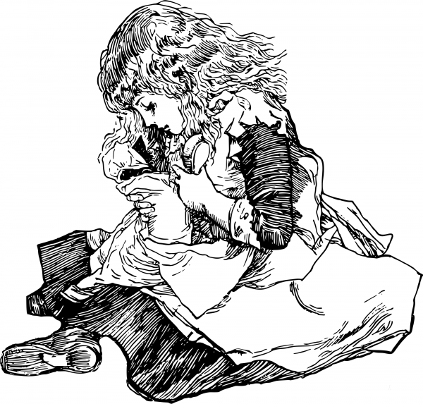 Vintage Girl and Doll coloring page image