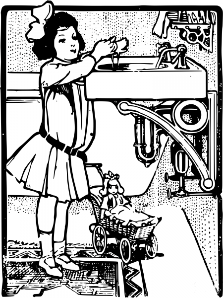 Vintage Girl and Sink coloring page image