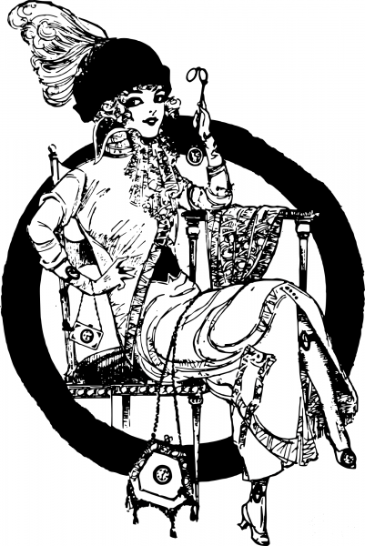 Vintage Girl in a Circle coloring page image