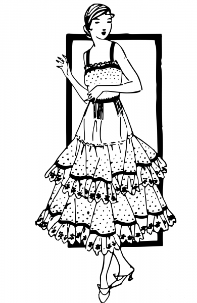 Vintage Girl in a Dress coloring page image