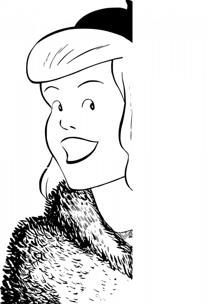 Vintage Girl in Fur coloring page image