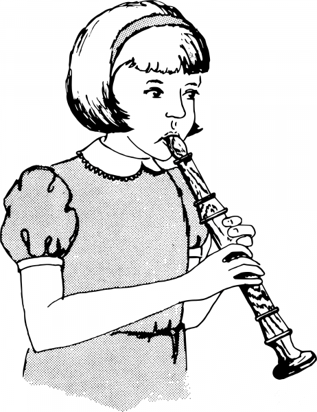 Vintage Girl Playing a Recorder coloring page image